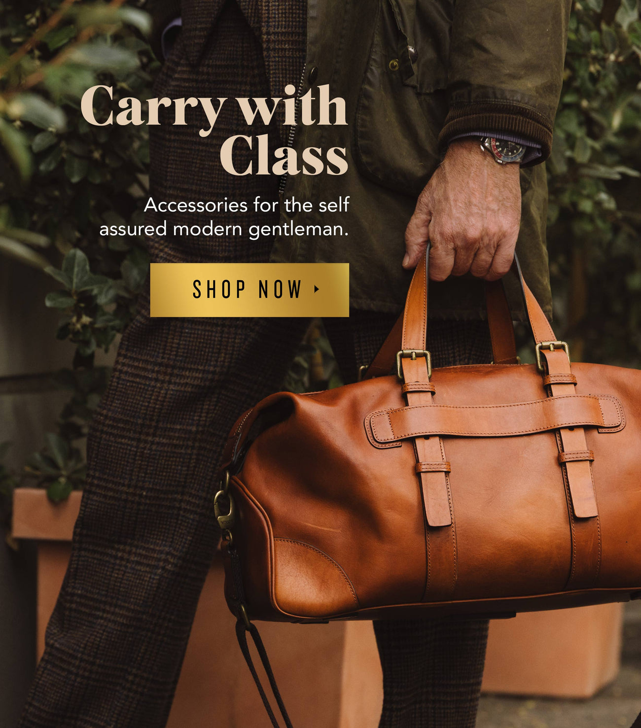 a man holding a brown bag