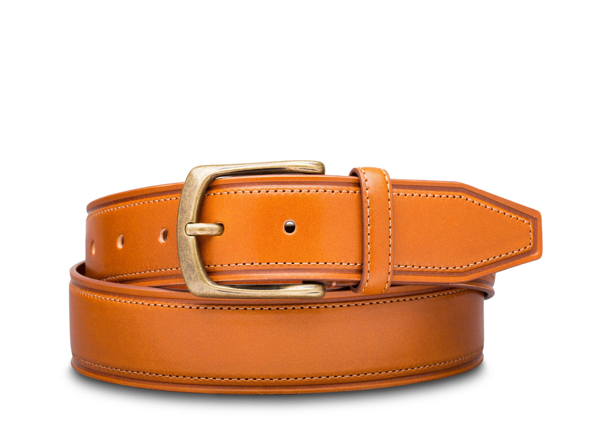 Brown Epsom Leather Lock Belt with Gold hardware Adjustable fits size 60cm-100cm Skinny Brown Leather Croc Belt with Gold Buckle | BRAHMIN main image 2