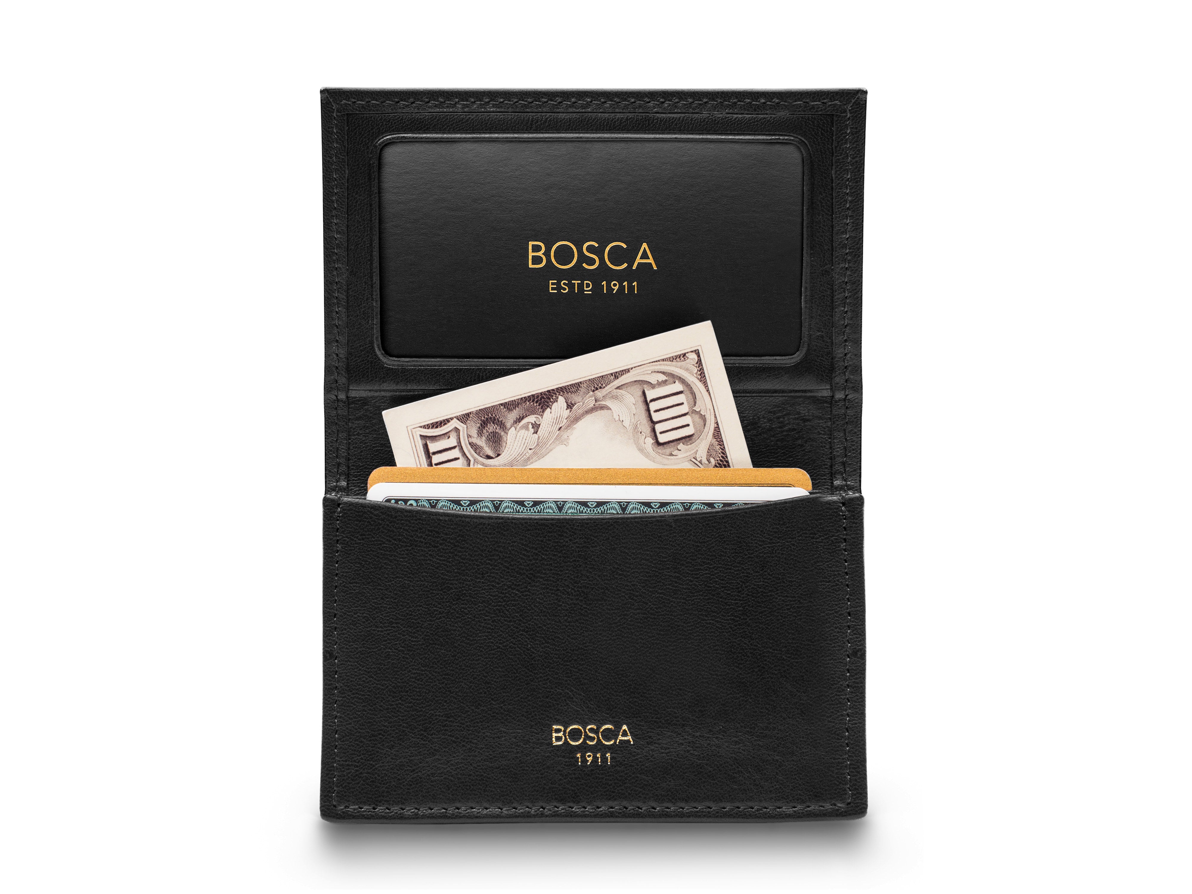 Bosca Men's Dolce Collection Leather Card Case - Full Gusset, Two Pockets, ID Window, RFID-Blocking, 4.25x2.75 Inches