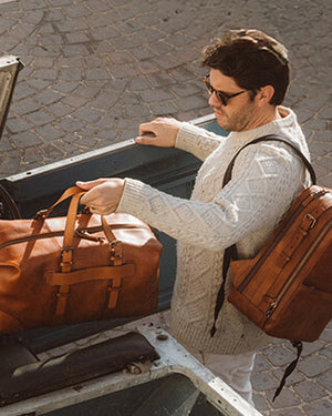 bosca vintage leather backpack | Men's Old Stringer Bag on option for airline travel with built Bosca | Italian Leather Wallets,